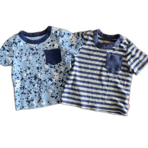 Zutano Blue Patterned Short Sleeve Pocket Tee Set Infant 12 Months
